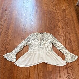 Boohoo Cream Peplum Blouse with Bell Sleeves